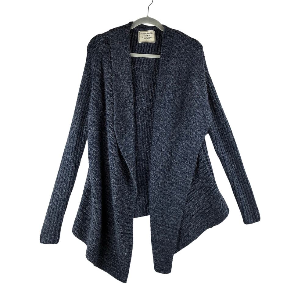 Abercrombie & Fitch Drape Front Chunky Knit Cardigan Sweater Small Marled Blue